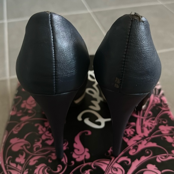 NIB Qupid Penelope Platform High Heels Navy Blue PU Leather Snake Stilettos 6.5 - Picture 2 of 11